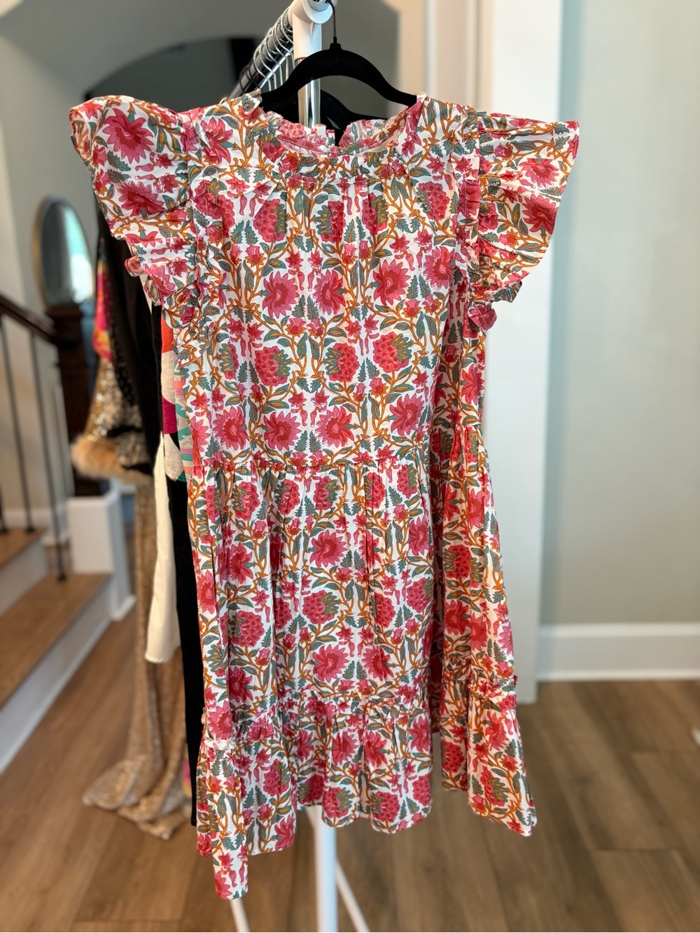Floral Ruffle Dress - Pink & Green